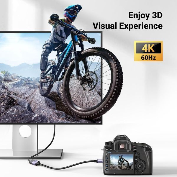 Кабель Ugreen Micro HDMI штекер to HDMI 2.0 роз'єм 4K 60Hz 3D нейлонова оплетка 25CM Black (HD149) 10553 фото