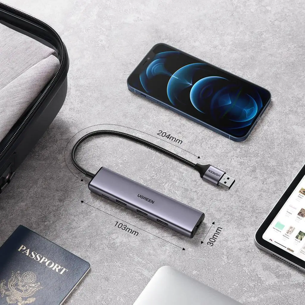 USB-хаб розгалужувач Ugreen CM473 HUB USB Type A - 4x USB 3.0 20cm Grey (20805) 20805 фото