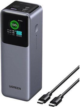 Зовнішній акумулятор повербанк UGREEN PB722 Nexode Smart Display 25000mAh 200W Grey (35525B) 35525B фото