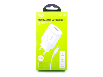 Зарядний пристрій Acool AZ-012 18 W 1 USB з кабелем Lightning 1 м White (AZ-012_lightning) AZ-012_lightning фото