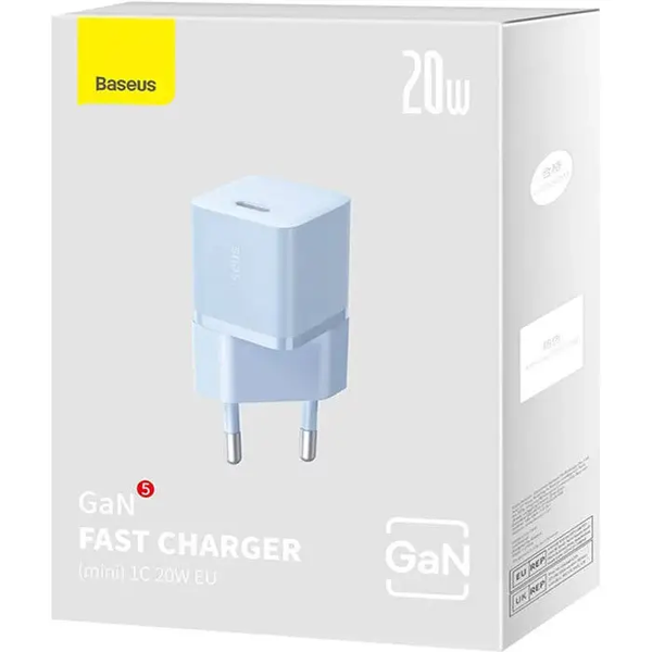 Мережевий зарядний пристрій BASEUS CCGN050103 GaN5 Fast Charger Mini 1C 20 W Blue (CCGN050103) CCGN050103 фото