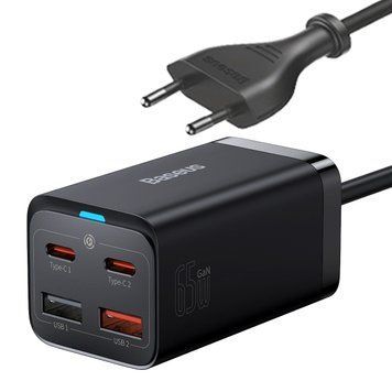 Зарядний пристрій Baseus CCGP040101 GaN3 Pro GaN 2 x USB Type C 2 x USB 65 W PD з кабелем Black (CCGP040101) CCGP040101 фото