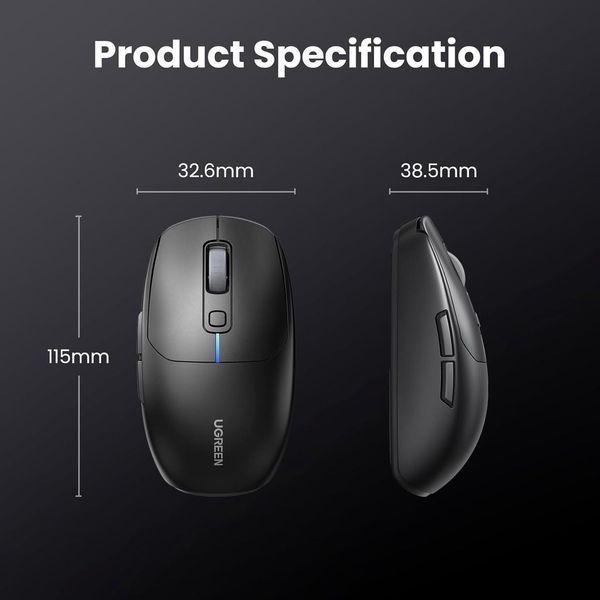 Бездротова ігрова USB-миша Ugreen MU103 5000 DPI 2.4G 5 рівнів регулювання Black (90539) 90539 фото