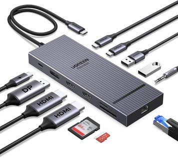 USB-концентратор UGREEN CM886 Revodock Pro 12 в 1 Triple 4K Docking Station with 2 HDMI, DP, 2x10G USB C, 2&times;USB-A2.0, 100W PD (55767) 55767 фото