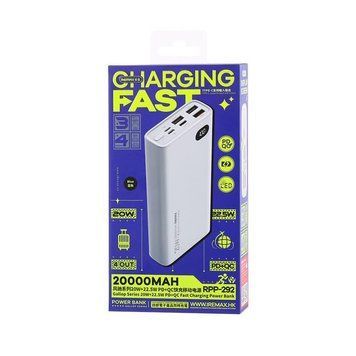 Зовнішній акумулятор повербанк REMAX 20000mAh 22W Power Delivery Quick Charge White (RPP-292W) RPP-292W фото