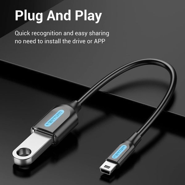 OTG кабель Vention CCTBB Mini-USB B to USB-A, 0,15 м, чорний CCTBB фото