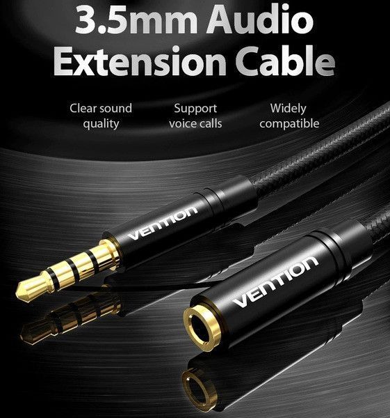 Кабель аудіо Vention 3.5 mm подовжувач 3М Black (VAB-B06-B300-M) VAB-B06-B300-M фото