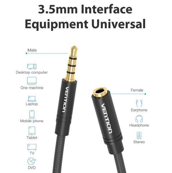Кабель аудіо Vention 3.5 mm подовжувач 3М Black (VAB-B06-B300-M) VAB-B06-B300-M фото
