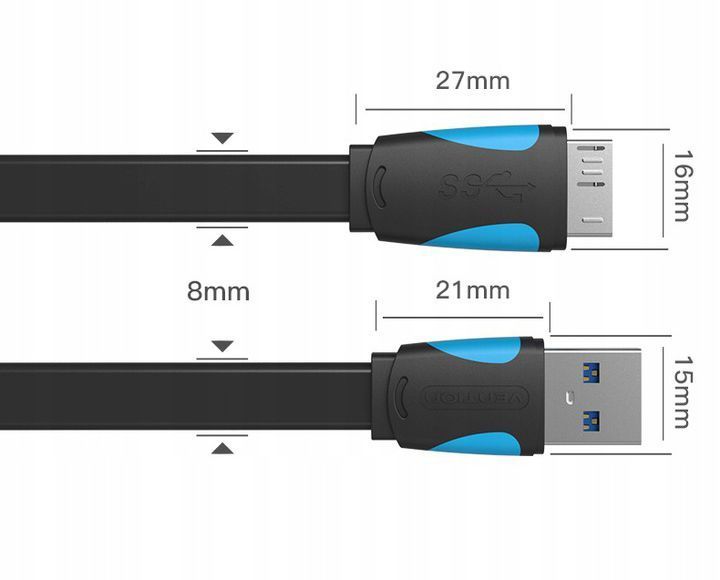 Дата кабель Vention VAS-A12-B050 USB 3.0 - Micro USB-B 10pin плоский 0.5м Black (VAS-A12-B050) VAS-A12-B050 фото