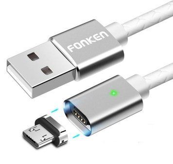 Кабель зарядный магнитный Micro USB Fonken 2.4A в прорезиненной оболочке 2 м White (G17) G17 фото