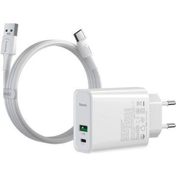 Мережевий заряд BASEUS Speed PPS Quick Charger C+U 30W VOC Edition Whition w/USB-C cable TZCFS-H02 TZCCFS-H02 фото