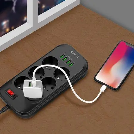 Сетевой фильтр-удлинитель LDNIO SE6403 6 розетки + 4 USB с автоматической регулировкой тока2 м Black (SE6403) SE6403 фото