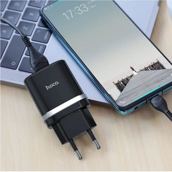 Мережевий зарядний пристрій Hoco Smart QC3.0 charger + кабель Type-C 1м Black (C12Q) [6931474716293] 6931474716293 фото