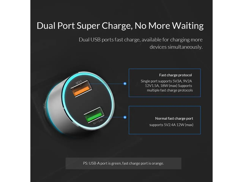 Автомобильное зарядное устройство ORICO ORICO-UPC-Q2-SV-BP с двумя портами USB Quick Charge 30 Вт Gray (ORICO-UPC-Q2-SV-BP) ORICO-UPC-Q2-SV-BP фото