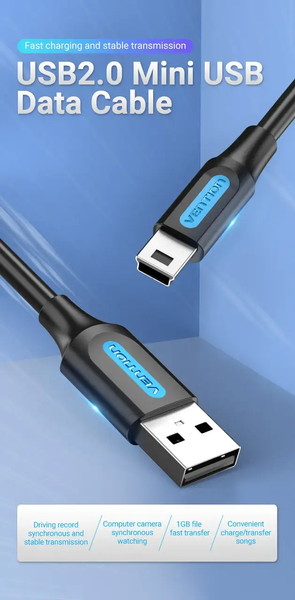 Кабель передачи данных Vention COMBI USB 2.0 to Mini USB 480 Мбит/с 2A 3 м Black (COMBI) COMBI фото