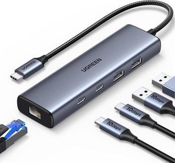 USB-концентратор UGREEN CM512 USB C to Ethernet Adapter 5 in 1 USB Hub Grey (45320) 45320 фото