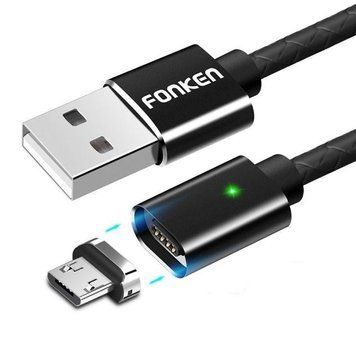 Кабель зарядный магнитный Micro USB Fonken 2.4A в прорезиненной оболочке 1 м Black (C15) C15 фото