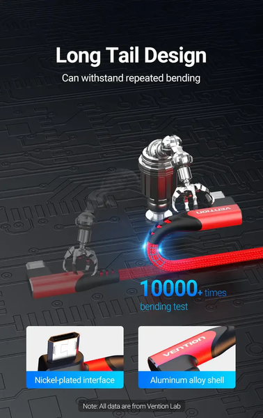 Кабель зарядний Micro USB Vention COBRF USB Cable to microUSB кутовий реверсивний 1 м Red (COBRF) COBRF фото
