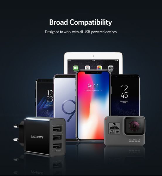 Зарядное устройство Ugreen 5V3.1A универсальное USB на 3 порта (50816) 50816 фото