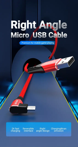 Кабель зарядний Micro USB Vention COBRG USB Cable to microUSB кутовий реверсивний 1.5 м Red (COBRG) COBRG фото