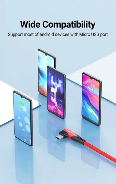 Кабель зарядний Micro USB Vention COBRG USB Cable to microUSB кутовий реверсивний 1.5 м Red (COBRG) COBRG фото