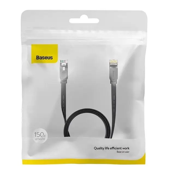 Патч-корд Baseus WKJS000101 мережевий кабель 10 Гбіт/с Ethernet RJ45 Cat 6 плоский 2 м Black (WKJS000101) WKJS000101 фото