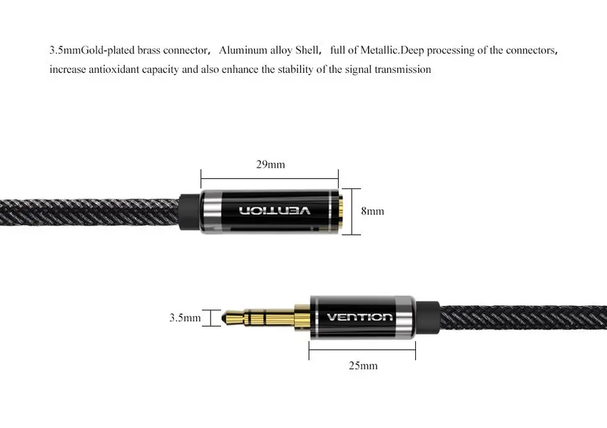 AUX аудио кабель удлинитель Vention VAB-B14-B500 Audio 3.5 мм Nylon Braid Audio Cable 5 м Black (VAB-B14-B500) VAB-B14-B500 фото