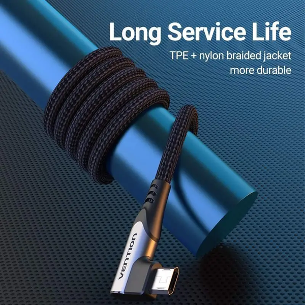 Кабель зарядний Micro USB Vention COBHH USB Cable to microUSB кутовий реверсивний 2 м Gray (COBHH) COBHH фото