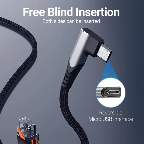 Кабель зарядний Micro USB Vention COBHH USB Cable to microUSB кутовий реверсивний 2 м Gray (COBHH) COBHH фото