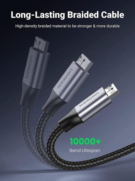 Дата кабель UGREEN US374 USB 3.0 A to Micro B Cord Nylon Braided External Hard Drive Cable 1 м Black (80793) 80793 фото