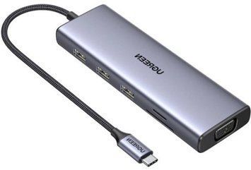 USB-концентратор UGREEN CM498 USB C to USB-C 9-in-1 USB-A 3.0 / HDMI / VGA / RJ45 / SD / TF Card Reader Grey (15600) 15600 фото