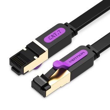 Мережевий кабель Ethernet RJ45 САТ 7 патч-корд Vention плоский 10 м Black (ICABL) ICABL фото