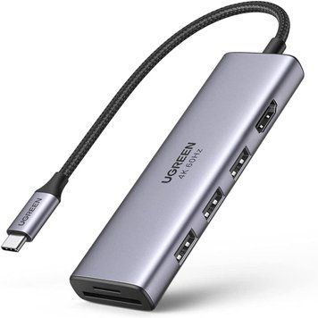 Многопортовый адаптер концентратор UGREEN USB C 6 в 1 MicroSD, SD, HDMI, USB 3.0 Grey (CM511) 60383 фото