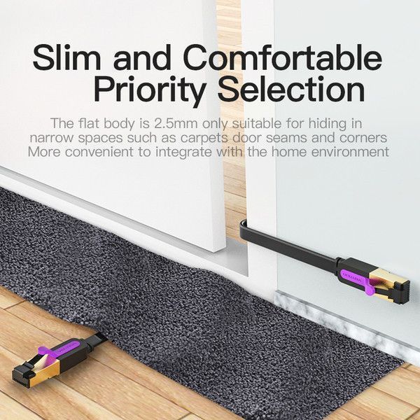 Мережевий кабель Ethernet RJ45 CAT 7 патч-корд Vention плоский 3 м Black (ICABI) ICABI фото