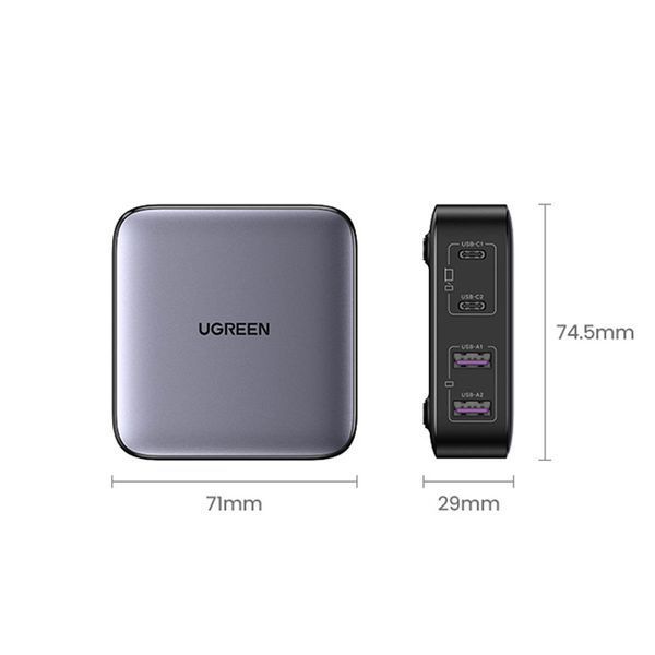 Зарядное устройство настольное Ugreen CD327 Nexode GaN 2xUSB-C 2xUSB-A 65W Power Delivery Grey (90747) 90747 фото