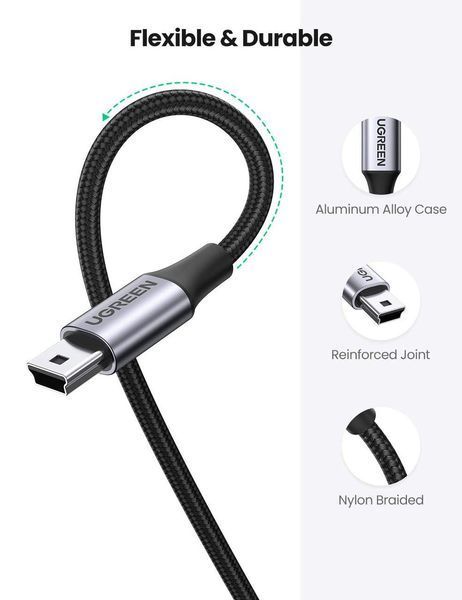 Кабель Ugreen US375 Mini USB to USB в нейлоновой оплетке 2 м Black (80796) 80796 фото