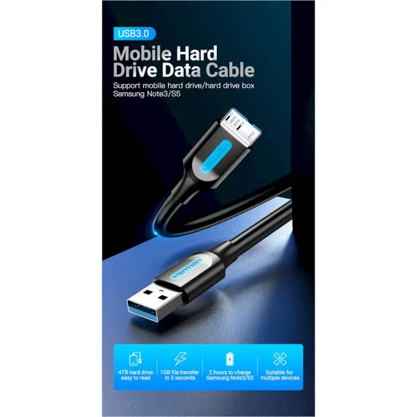 Кабель для заряджання та передавання даних Vention COPBH USB 3.0 AM/micro USB-B 3.0 2 м Black (COPBH) COPBH фото