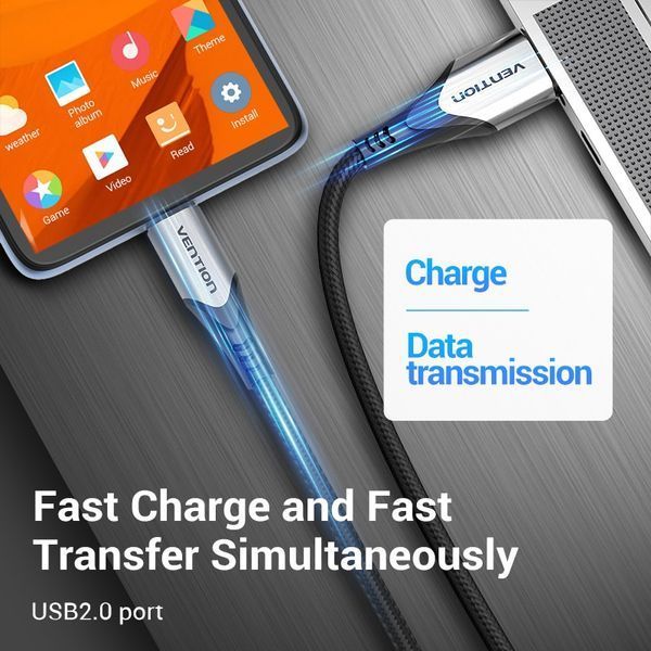 Кабель зарядний Vention COAHG USB 2.0 - microUSB металевий корпус 1.5 м Black/Grey (COAHG) COAHG фото