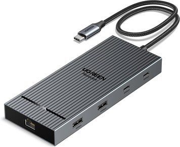 USB-концентратор UGREEN CM886 10in1 USB C Docking Station Dual 4K Monitor, Revodok USBC Hub with 2 HDMI, USB A&C 3.2 Gray (45366) 45366 фото