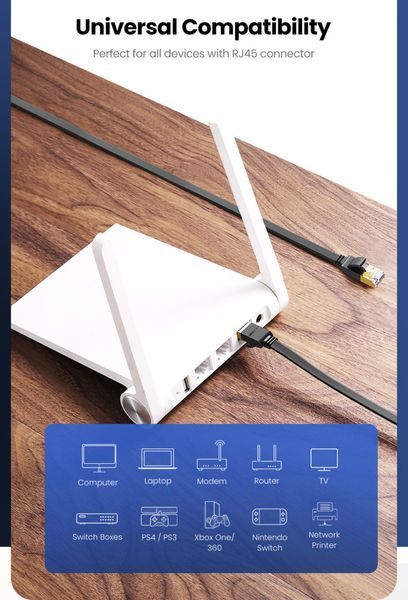 Патч корд Ugreen NW107 мережевий інтернет кабель 10 Гбіт\с 4PR/28AWG Ethernet RJ45 Cat 7 High Speed 15 м Black (11274) 11274 фото