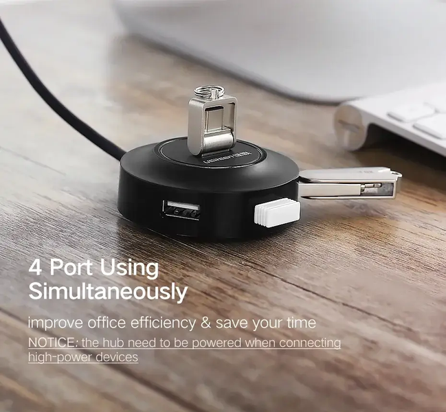 USB-хаб Ugreen CR106 USB 2.0 hub розгалужувач 4 порти 0.25 м Black (50261) 50261 фото