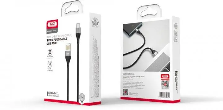 Кабель зарядный XO NB188 USB to Type-C 2.4A Double-Sided Pluggable USB Cable 1 м Gray (6920680879700) 6920680879700 фото