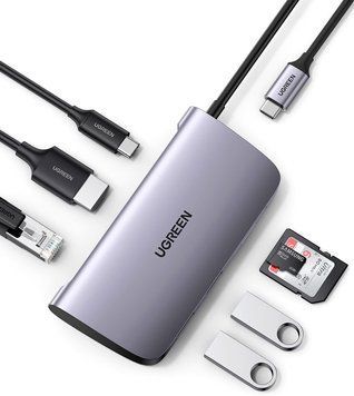 USB-хаб UGREEN CM212 USB-C Hub Адаптер док-станція концентратор 7-в-1 алюмінієвий Grey (50852) 50852 фото