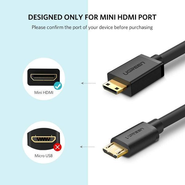 Кабель Ugreen Mini HDMI штекер to HDMI 2.0 роз'єм 4K 60Hz 22CM Black (20137) 20137 фото