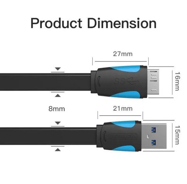 Кабель для синхронизации Vention AS-A12 USB-Micro USB-B 3.0 PVC nickel-plated 5Gbps плоский 0.25 м Black (VAS-A12VAS-A12-B025) VAS-A12-B025 фото