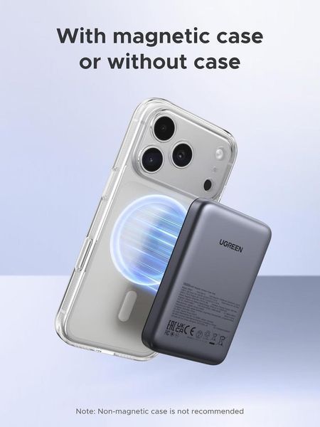 Зовнішній акумулятор повербанк магнітний UGREEN PB561 Power Bank PD 20 Вт USB-C 10000 mAh Grey (25919 25919 фото