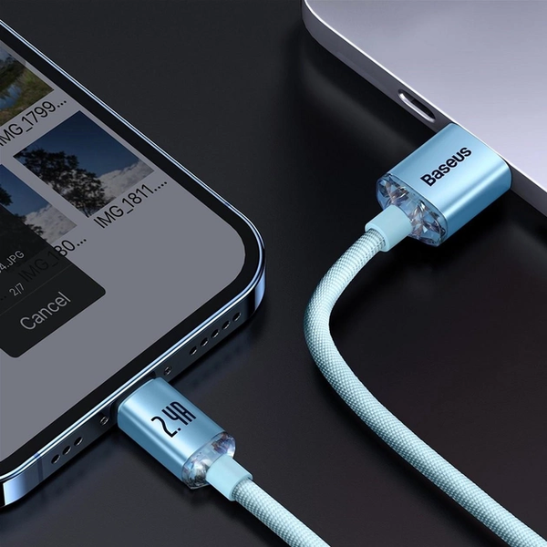 Кабель зарядный Baseus CAJY001103 USB - Lightning Crystal Shine Series 2.4A 1.2 м Blue (CAJY001103) CAJY001103 фото