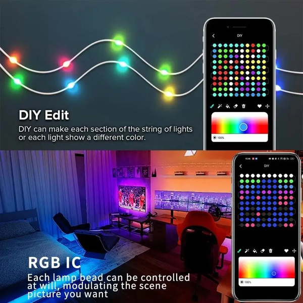 Світлодіодна LED RGB RGB-IC-10M гірлянда Fairy Lights RGB Smart Bluetooth Control 10 м 100 LED RGB-IC-10M фото