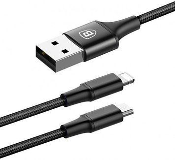 Кабель зарядный Baseus Rapid Series 2-in-1 Cable MicroUSB+Lightning 3A 1.2 м Black (CAML-SU01) CAML-SU01 фото
