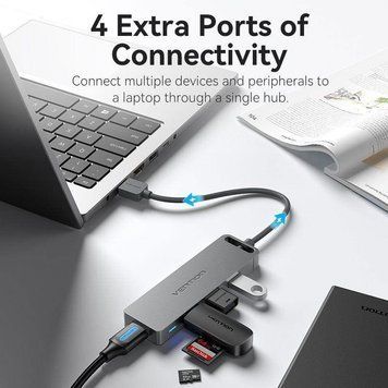 USB-хаб Vention CHLHB 4-портовий USB 3.0 концентратор з блоком живлення 0.15 м Grey (CHLHB) CHLHB фото